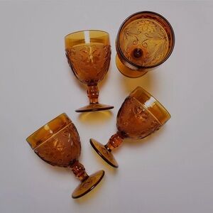 Indiana Glass Sandwich Amber Goblets Set of 4